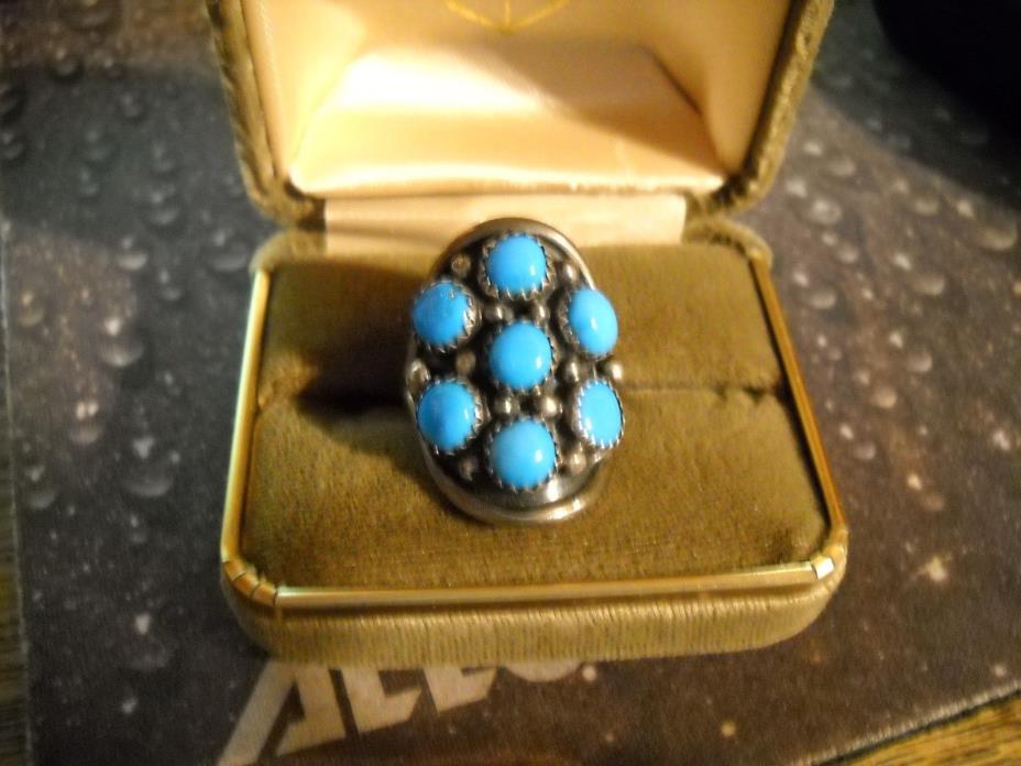 ~Southwestern Signed VB Sterling Silver Turquoise Ring Size 9~