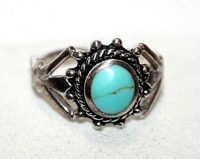 925 Sterling Silver Southwestern Turquoise Size 7.5 Ring  3.63 g