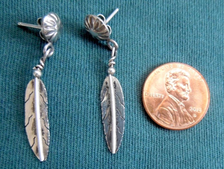 Old Sterling FEATHER EARRINGS or Use as CHARMS *Dangle* 1.9 Grams FREE SHIPPING