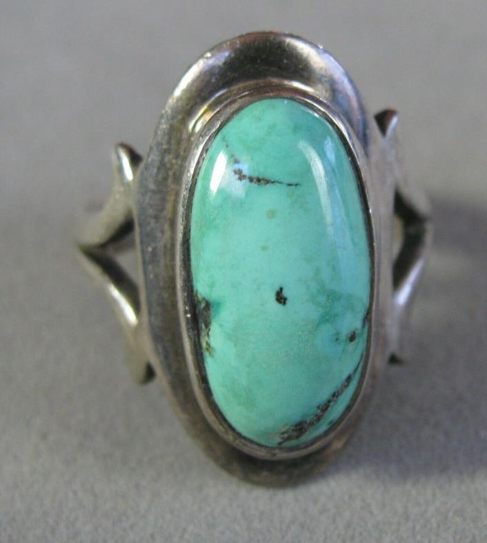 Vintage Sterling Silver SOUTHWEST Natural Oval Turquoise Ring Size 9.25 #J1707