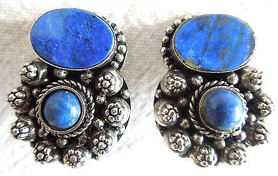 Sterling Lapis EARRINGS *Clip-On* Large Old Vintage *21.2 Grams *FREE SHIPPING*