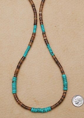 TURQUOISE BEADED REAL HEISHE NECKLACE GENUINE 6mm GEMSTONE SILVER PLT FINDINGS