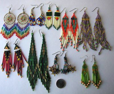 Lot of 9 Southwest Hand Crafted Beaded Pierced Dangle Earrings