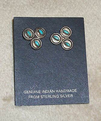 VINTAGE NAVAJO 70S STERLING SILVER TURQUOISE NEEDLEPOINT POST EARRINGS NAVAJO