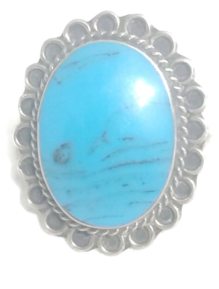 Vintage Blue Stone Mexico Southwest Tribal Sterling Silver Mexican Ring Size 6