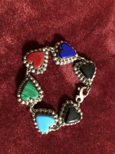 Sterling Silver & Gemstone Heart Southwestern Bracelet