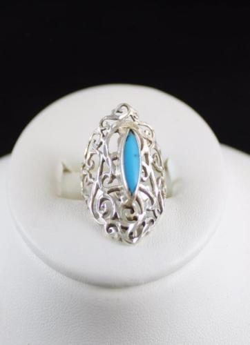 VINTAGE STERLING SILVER .925 FAUX TURQUOISE FILIGREE RING SIZE 6 (J12)