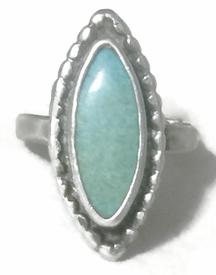 Vintage Long Mint Green Turquoise Southwest Tribal Sterling Silver Ring Size 5.7