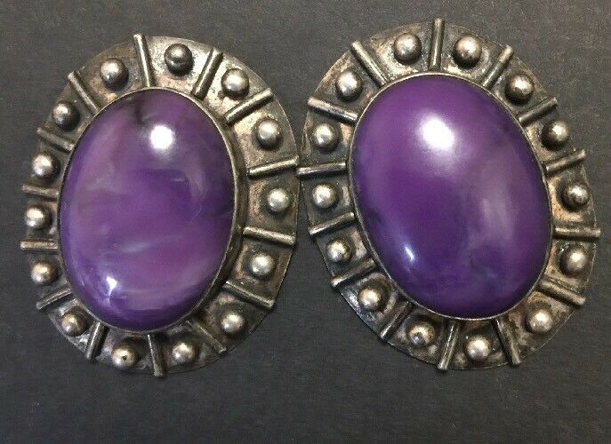 Large Sterling Silver Purple Sugilite Earrings