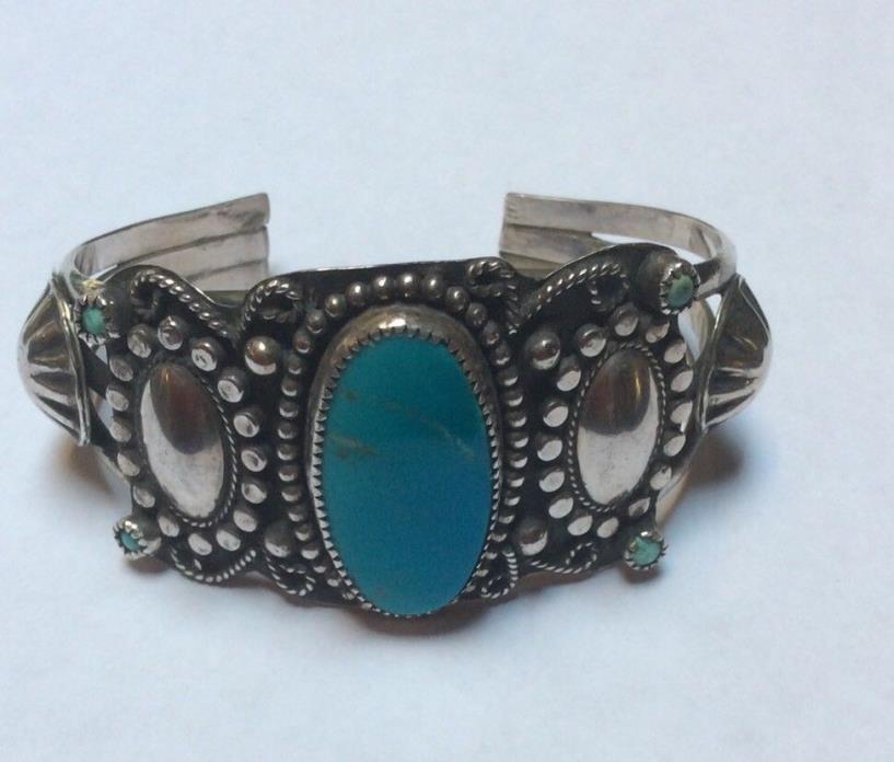 SPECTACULAR MORENCI TURQUOISE *CONCHO* PEBBLED BRACELET~STERLING