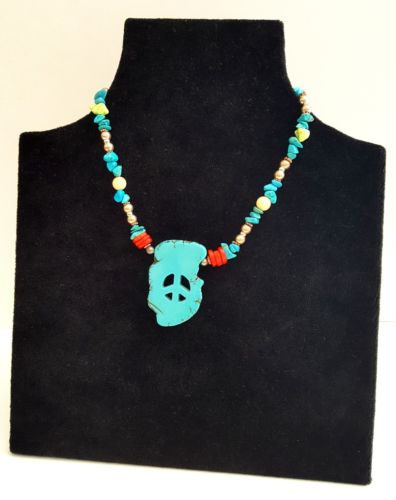 Vintage Southwestern Genuine Turquoise Beaded Peace Necklace 15