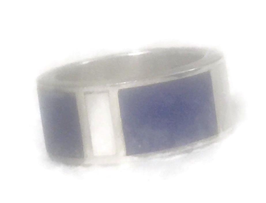 Blue Lapis Ring Mother of Pearl Vintage Band Sterling Silver Ring Size 6.25 MOP