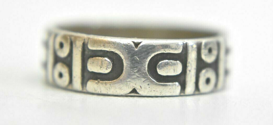 tribal ring southwest band sterling silver thumb wedding Mexico Aztec size 10.5