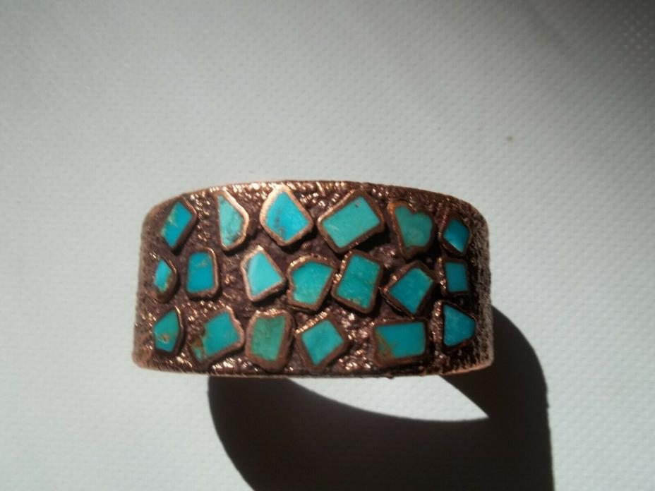 Solid Copper Vintage Bell Trading Post Turquoise Corinthian Cuff