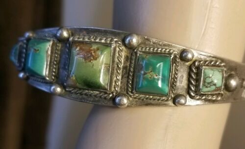 Vintage Fred Harvey Era Silver Cerrillos Turquoise Cuff Bracelet