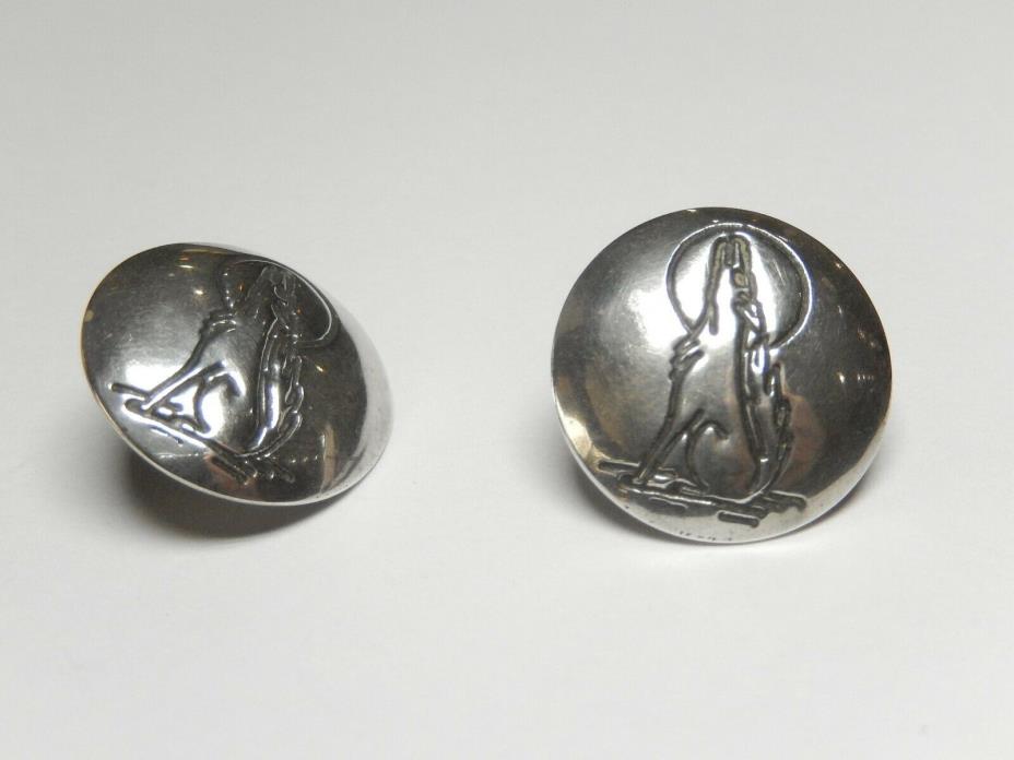 Vintage Southwest American Sterling Silver Howling Wolf Post Earrings