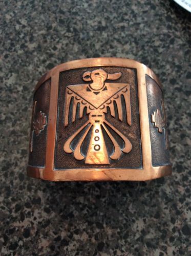 Zuni Bird Vintage Native American Design Solid Copper Cuff Bracelet.