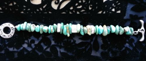 Vintage Turquoise & Sterling Bead Chunk Bracelet Toggle Closure 33grams