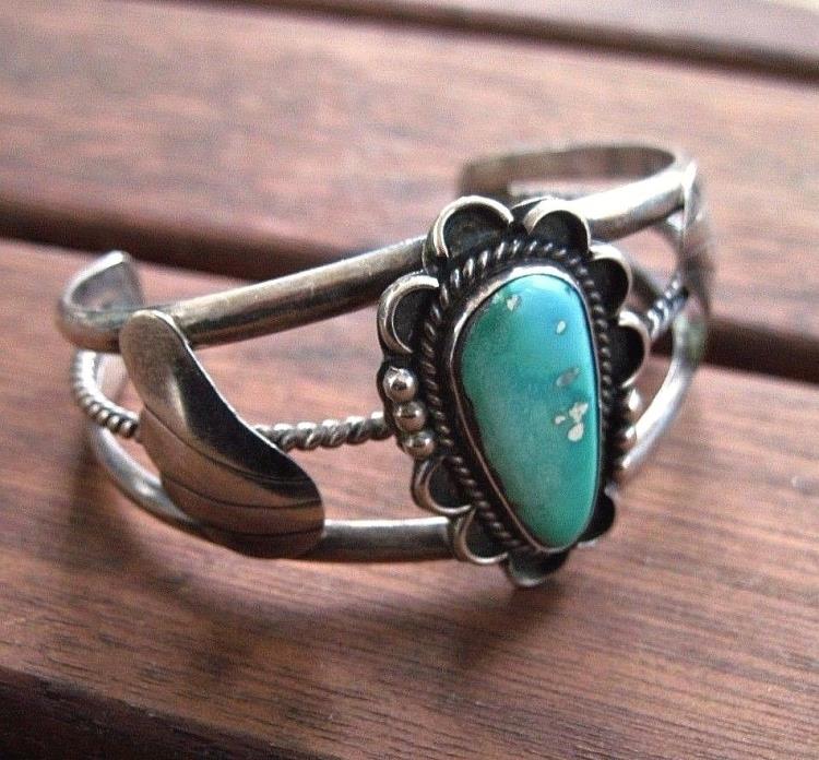 Vintage Silver Turquoise Cuff Bracelet - Sterling Silver - For Small Wrist