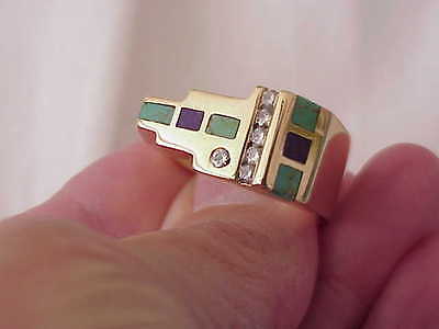 SOUTHWESTERN 18K SOLID GOLD MAN'S TURQUOISE-DIAMOND & SUGILITE CUSTOM RING SZ 11