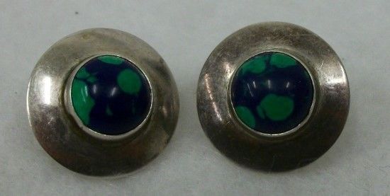 Vintage Sterling Silver Blue & Green Azurite Southwestern Earrings Signed S.J.