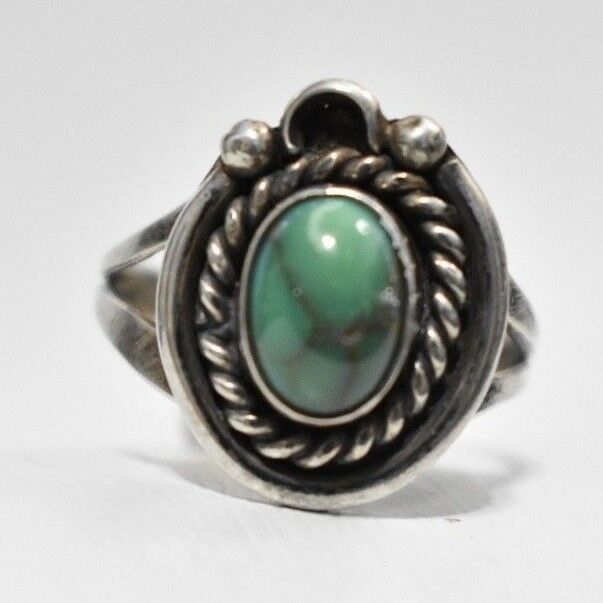 Turquoise Ring Southwest Vintage Sterling Silver Women Girls Tribal Size 6.5