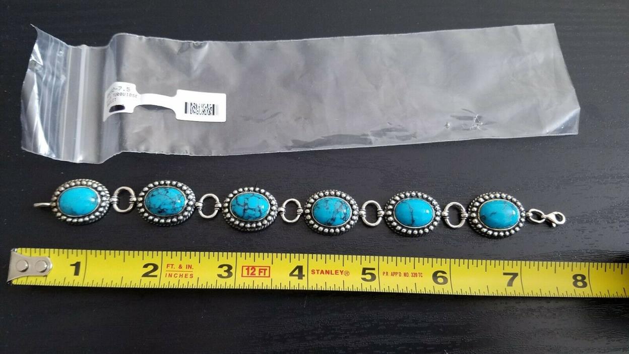 Turquoise southwestern sterling silver  link bracelet stamped VINTAGE but NEW