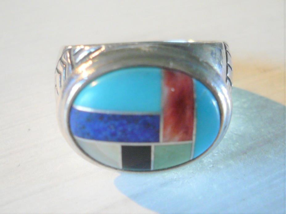 Carolyn Pollack Relios Sterling Silver Turquoise Multi Stone Inlay Ring Size 9