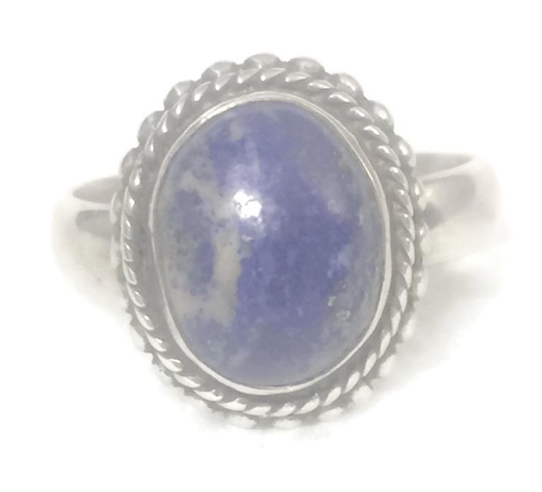 Vintage Blue Lapis Lazuli Sterling Silver Solitaire Oval Ring Size 8 Women Girls