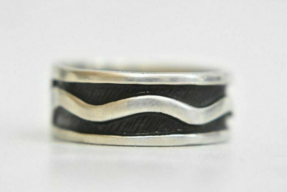 wave ring southwest band sterling silver thumb wedding ring boho men Size 8