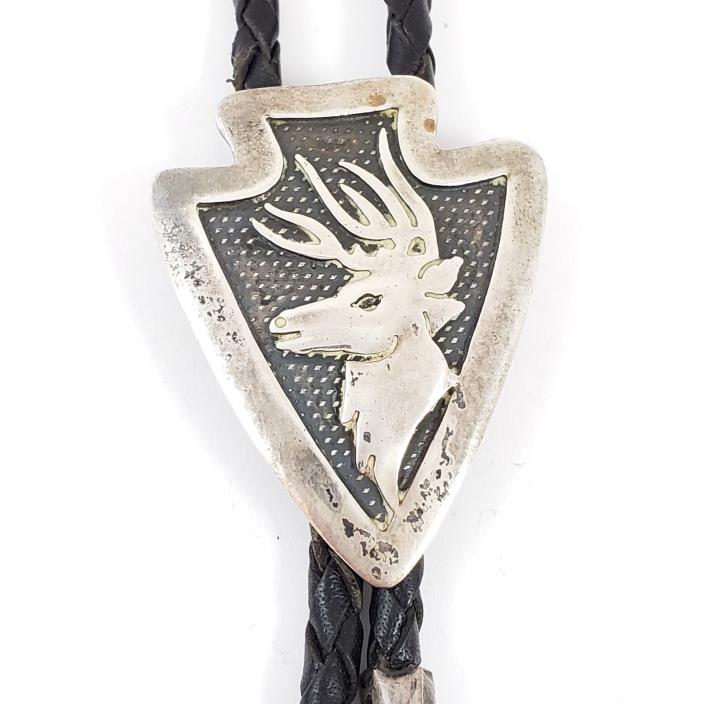 Sterling Silver 925 Whitetail Deer Arrowhead Bolo Tie with Sterling Tips