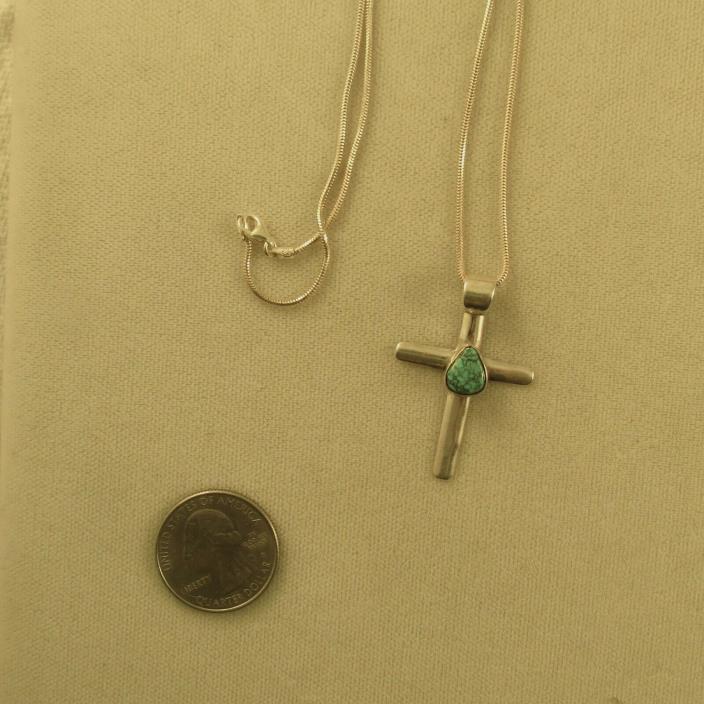 VTG  SOUTHWEST  CHRISTIN WOLF  CROSS  W/TURQUOISE  STERLING W/ CHAIN
