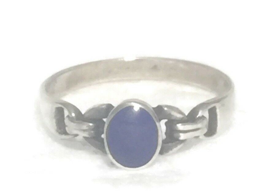 Vintage Blue Lapis Lazuli Sterling Silver Solitaire Stacker Ring Band Size 8.5