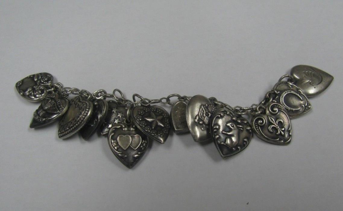 13 Rare Sterling Silver Vintage Puffy Hearts Chain WWII Era No Clasp 14.8g 4