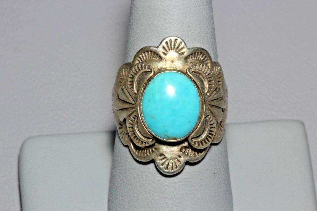 aVintage CARROL FELLEY Southwestern Sterling Silver & Natural Turquoise Ring