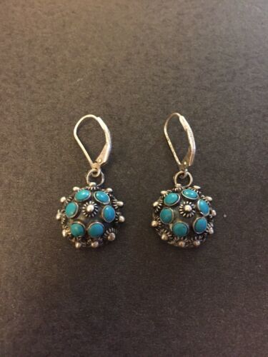 Vintage Sterling Silver Turquoise Dangle Earrings Navajo Zuni Style