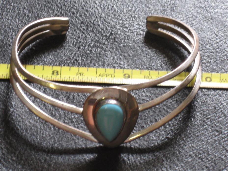 Sterling Silver Cuff Bracelet w/ Turquoise Teardrop  signed S.E ~Southwest