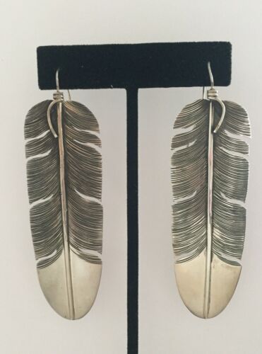 Navajo Joe Piaso Jr Sterling Silver Feather Earrings