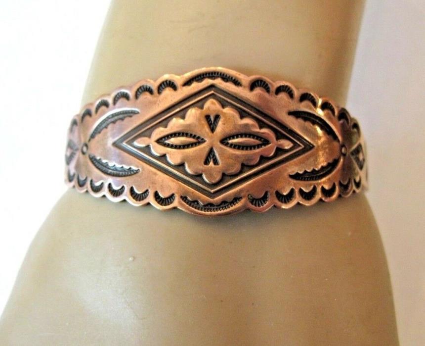 BELL TRADING NATIVE AMERICAN INDIAN COPPER STAMPED SYMBOLS and ARROWS BRACELET