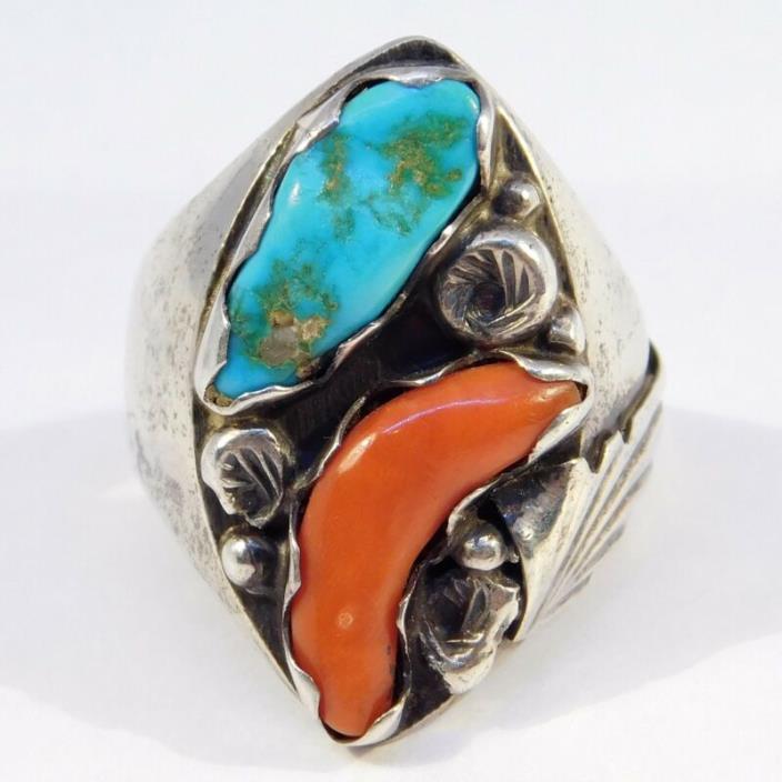 ZUNI TURQUOISE CORAL SILVER RING BY NIETO GORGEOUS