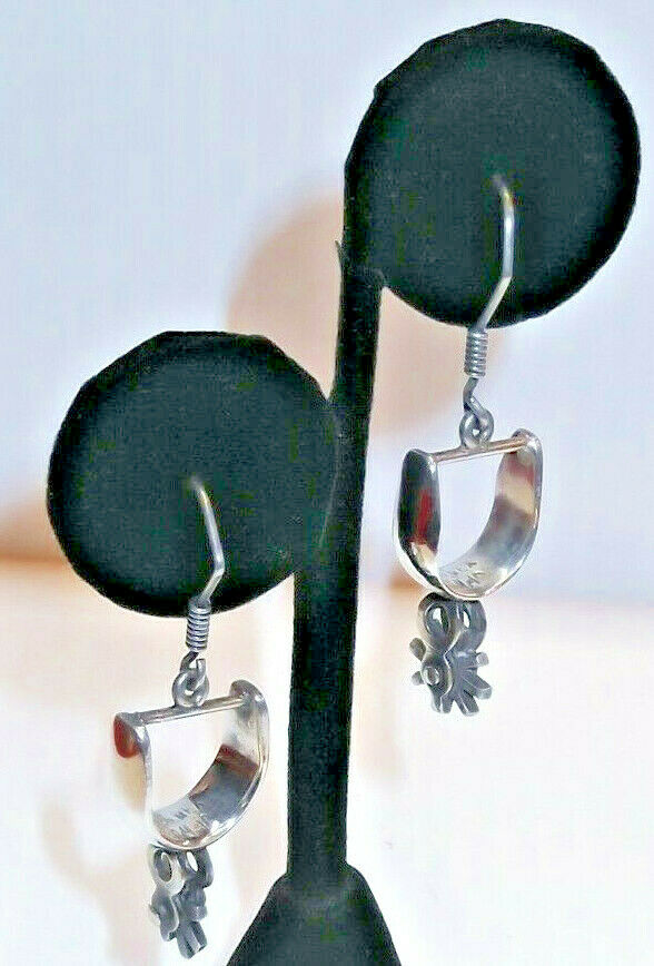 Stunning & Unique Artisan Signed Sterling Silver Stirrups w/Spurs Earrings NICE