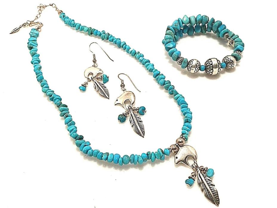 Carolyn Pollack Relios 925 Native Tribal Southwestern Turquoise Necklace set