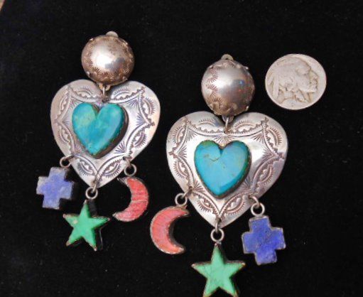 VINTAGE Joan Slifka  Charm earrings 925 stars hearts moons