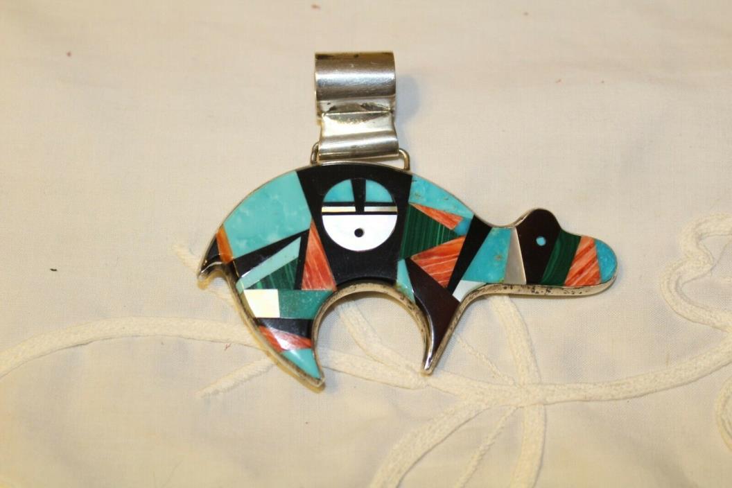 Joan Douglas - Navajo- Sterling Silver and Inlaid Gemstone Medicine Bear Pendant