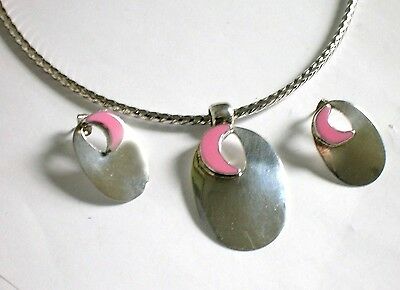 VINTAGE ABSTRACT SOUTHWEST STERLING MOON NECKLACE EARRINGS SET PIERCED