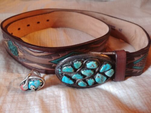 Vintage Zuni Sterling Silver and Turquoise Belt Buckle and Ring