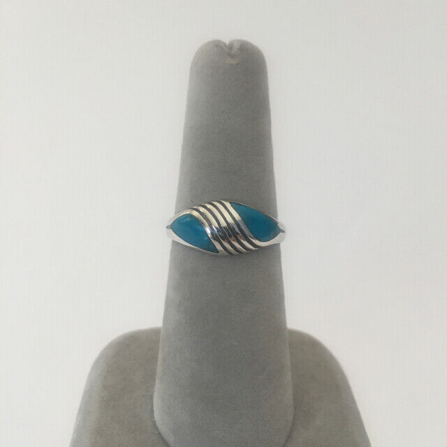 Vintage Sterling Southwestern Silver & Turquoise Ring, Size 6.75