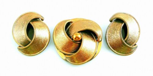 BIG Vintage 1950s 60s Handmade Textured Copper Modern Pin Brooch & Earrings SET