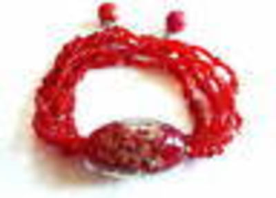 Vintage 1970s 80s RED Murano Art Glass Beads BRACELET