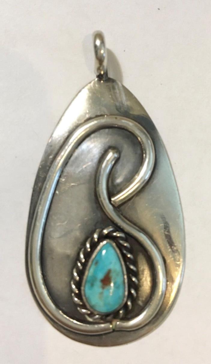 Vintage Artisan Hand Made SW Style/Native Sterling Silver Pendant with Turquoise